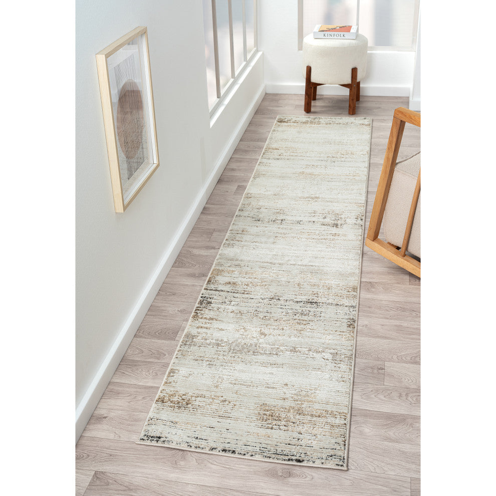 Brimah Gray/Ivory/Multi Distressed Stripe High-Low Indoor Area Rug, 2' X 8'