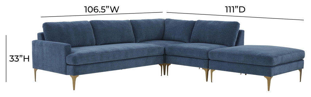 Serena Blue Velvet Large Right Arm Facing Chaise Sectional