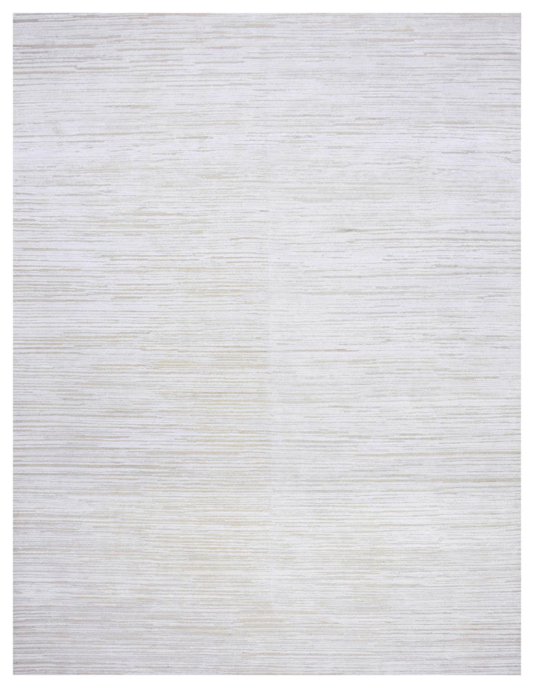 Ivory, Gabbeh Design, Silk with Textured Wool Hand Knotted Rug, 9'1" x 12'0"