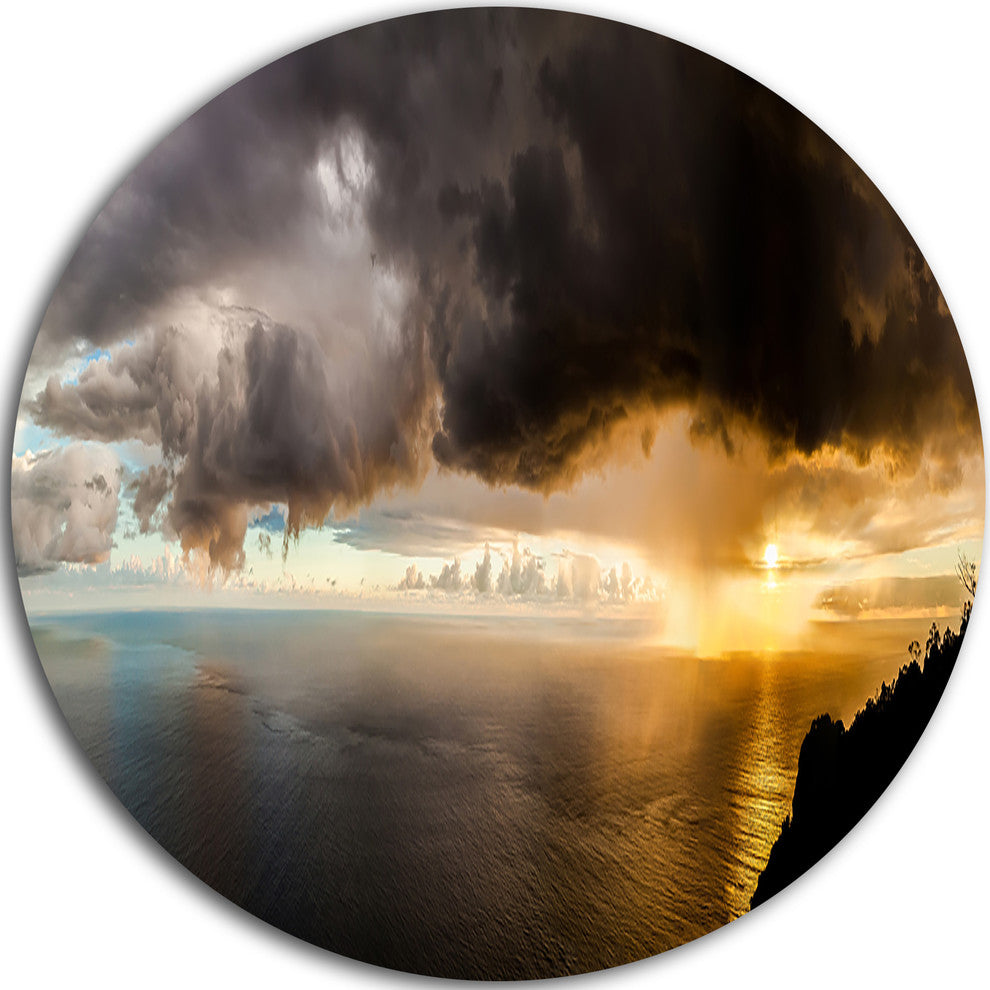 Storm Dark Could At Sunset, Landscape Photo Round Metal Wall Art, 11"