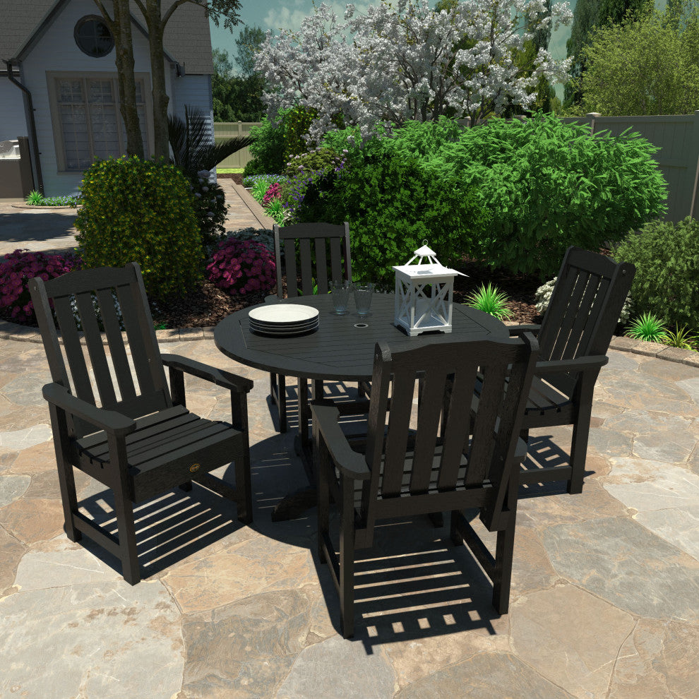 Springville 5-Piece Round Dining Set, Weathered Acorn, Black