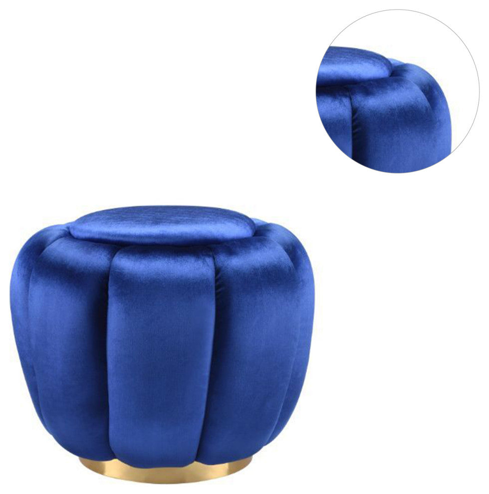 Round Ottoman With Gold Legs, Blue