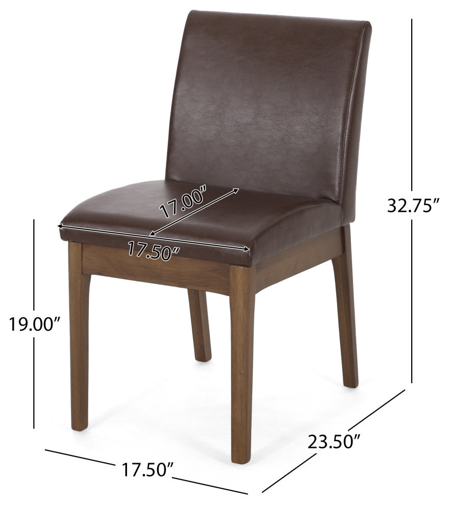 Oceanna Mid Century Modern Dining Chairs, Set of 2, Dark Brown + Natural Walnut, Pu