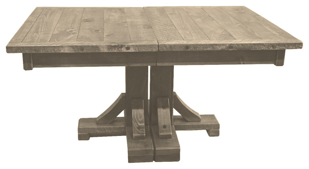 Barnwood Style Timber Peg Pedestal Extension Table, Frost, 3-Leaf 42" X 84"