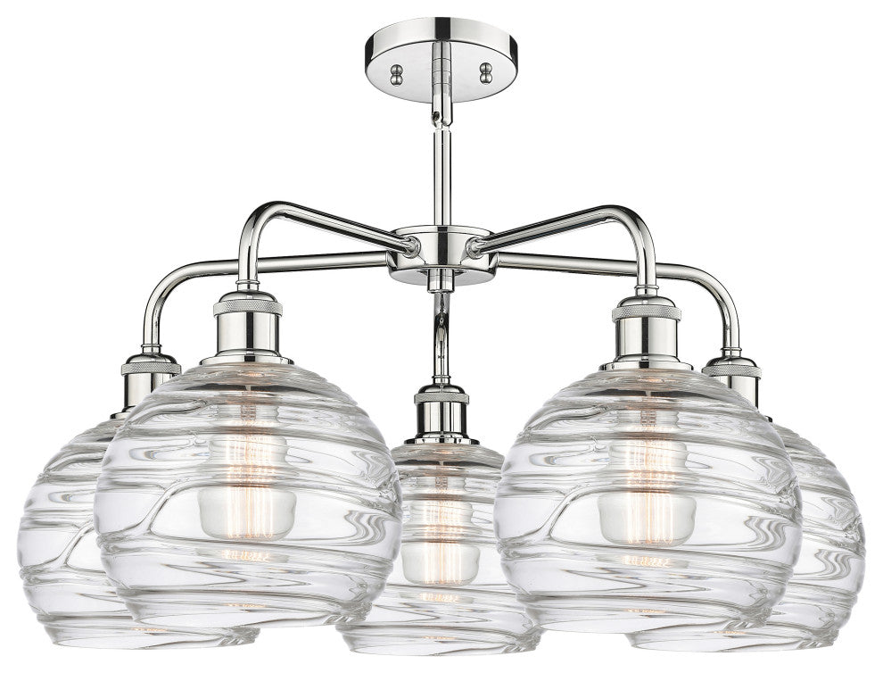 Athens Deco Swirl 5-Light 26" Stem Chandelier, Polished Chrome, Clear