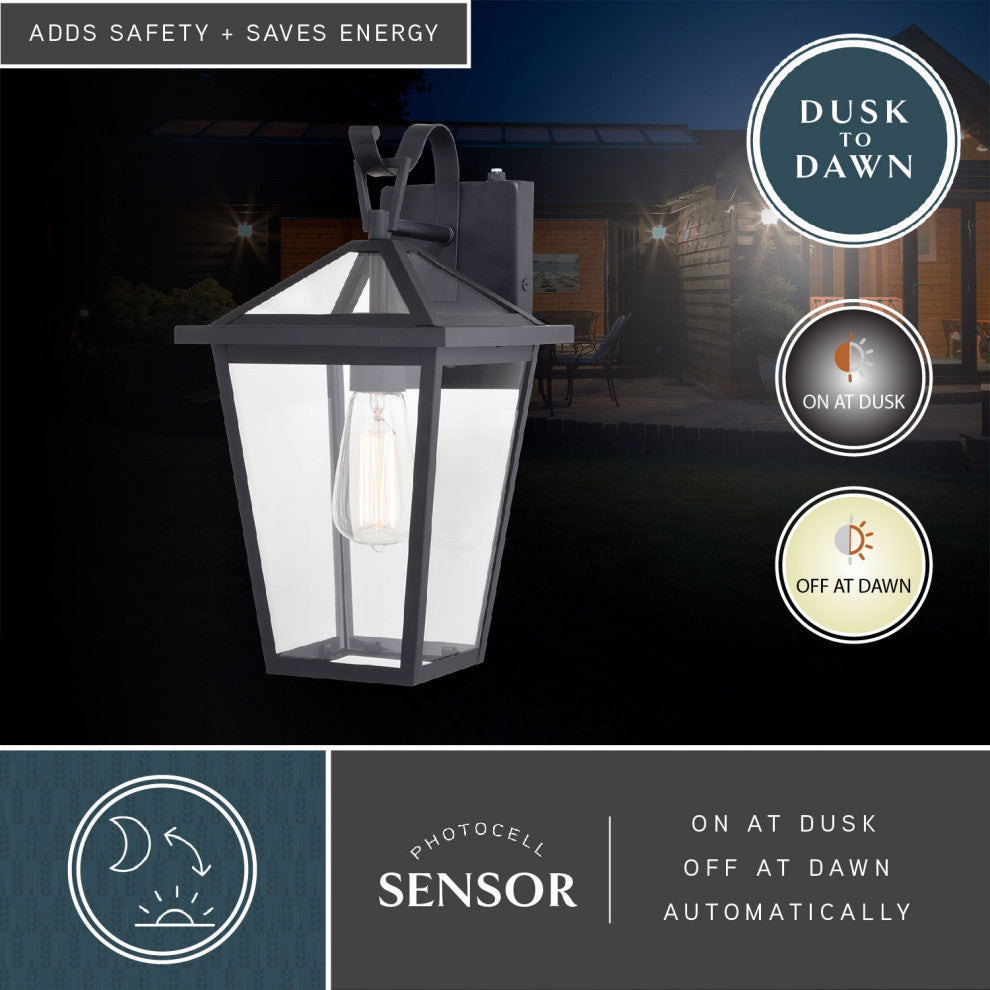 Derby 8-in W 1 Light Dusk to Dawn Matte Black Outdoor Wall Lantern Clear Glass