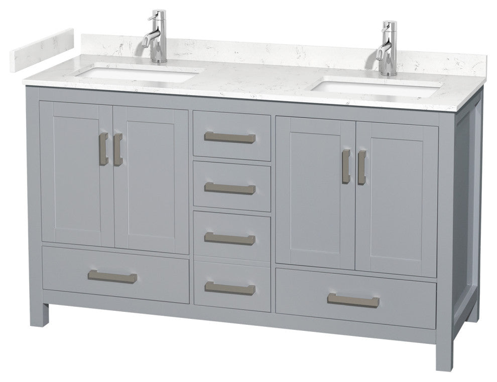 60" Double Bathroom Vanity, Gray, Carrara Cultured Marble Countertop, Sinks