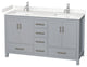 60" Double Bathroom Vanity, Gray, Carrara Cultured Marble Countertop, Sinks