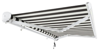 Awntech 12x10' Full Cassette Right Motor Acrylic Retractable Awning, Black/White