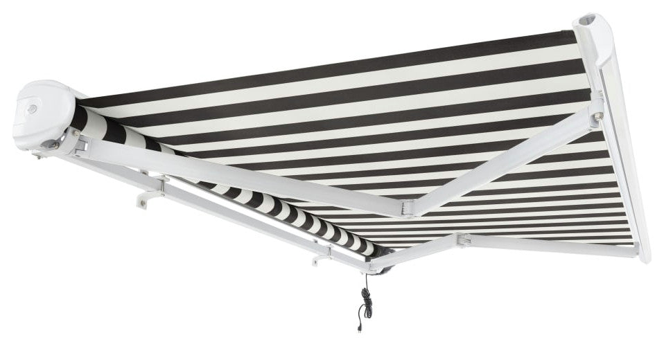 Awntech 12x10' Full Cassette Right Motor Acrylic Retractable Awning, Black/White