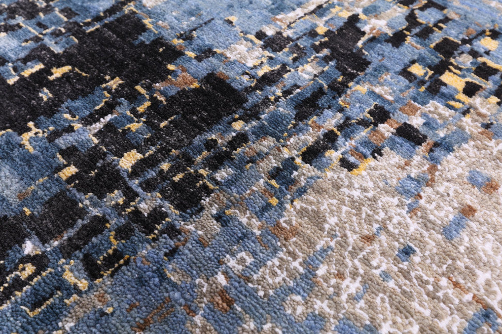 10' 2" X 14' 2" Wool and Silk Abstract Handmade Rug Q8863