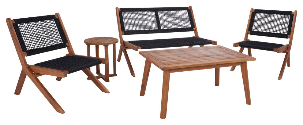 Safavieh Kobina 5 Piece Outdoor Living Set, Natural/Black Rope