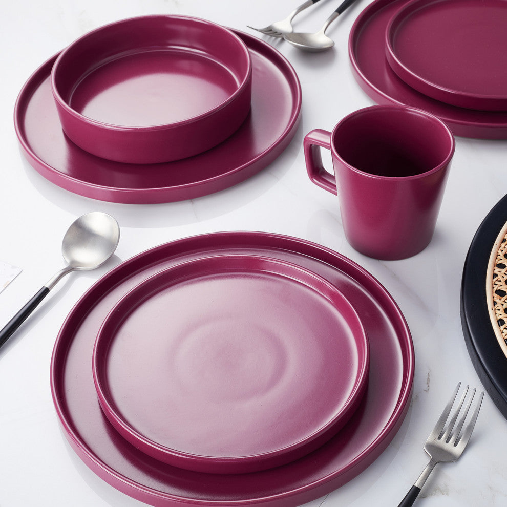 Stone Lain Cleo Stoneware 32 Piece Dinnerware Set, Magenta