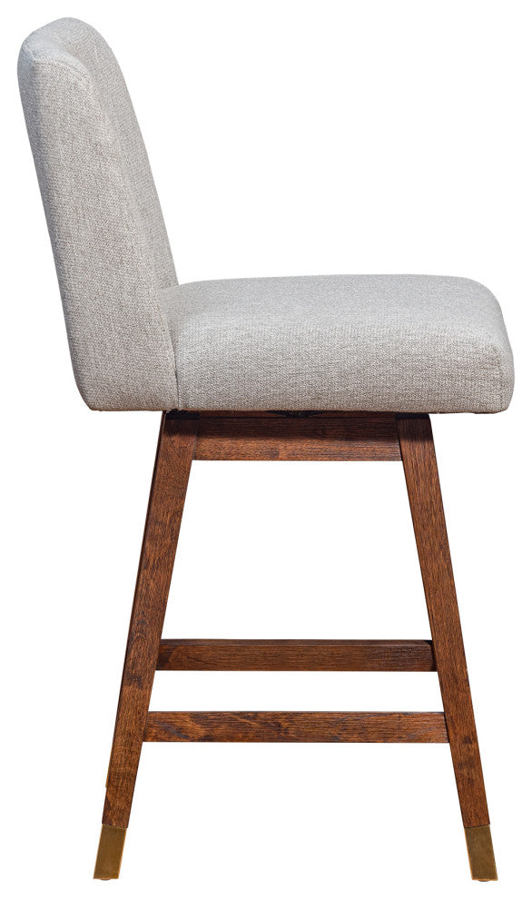Basila Swivel Counter Stool in Brown Oak Wood Finish with Taupe Fabric