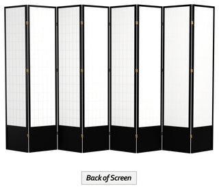 7' Tall Window Pane Shoji Screen, Black, 8 Panels