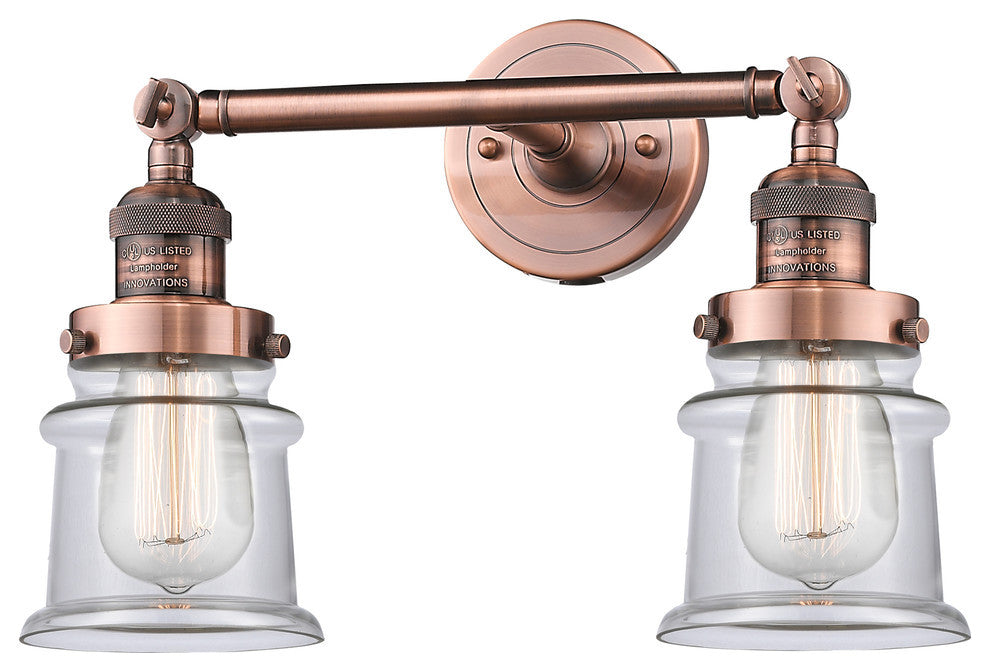 Small Canton 2-Light Bath Vanity-Light, Antique Copper, Clear