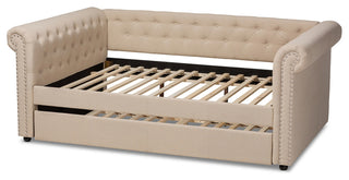 Beige Fabric Upholstered Queen Size Daybed with Trundle