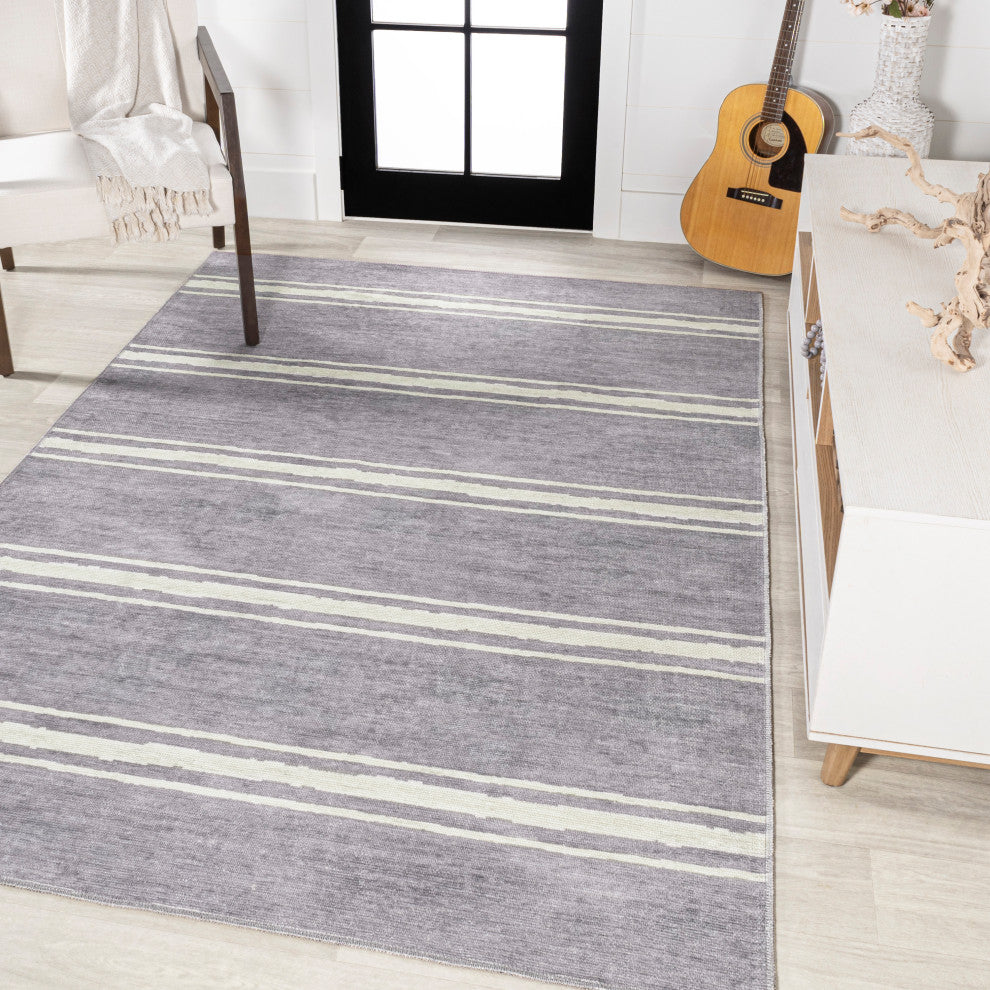 Bande Distressed Ticking Stripe Machine-Washable Area Rug, 8 X 10