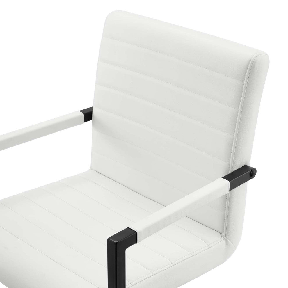 Side Dining Chair, Set of 2, Faux Vegan Leather, White, Cafe Bistro Restaurant