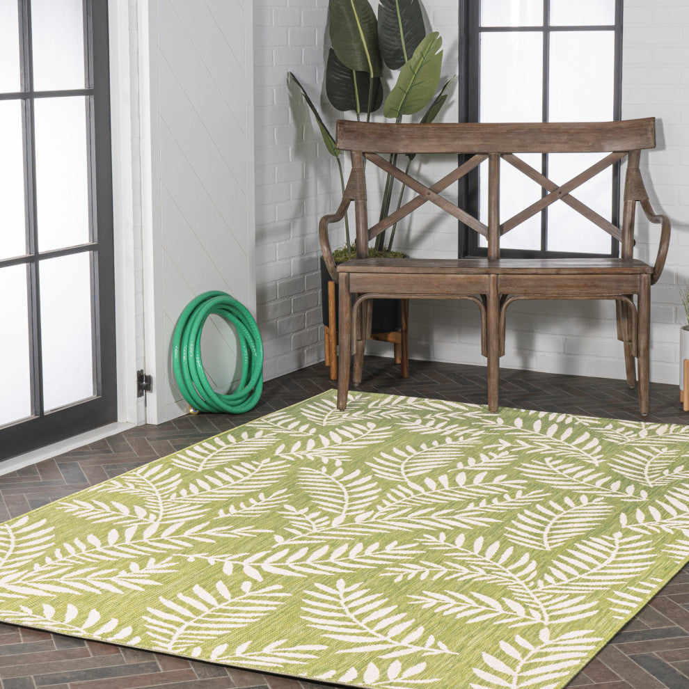 Nevis Palm Frond Indoor/Outdoor, Green/Cream, 4x6