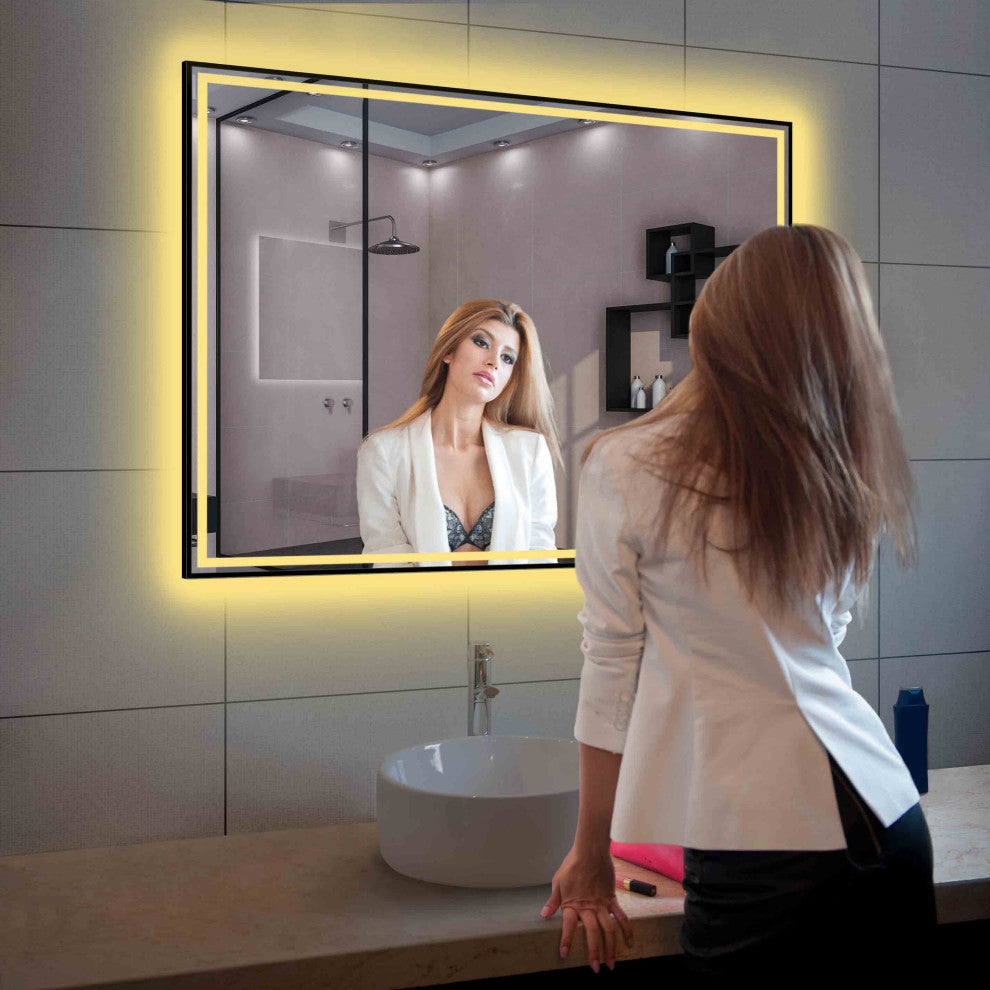 Fogless, Dimmable, Color Temperature Adjustable LED Mirror, Matte Black, 48x36