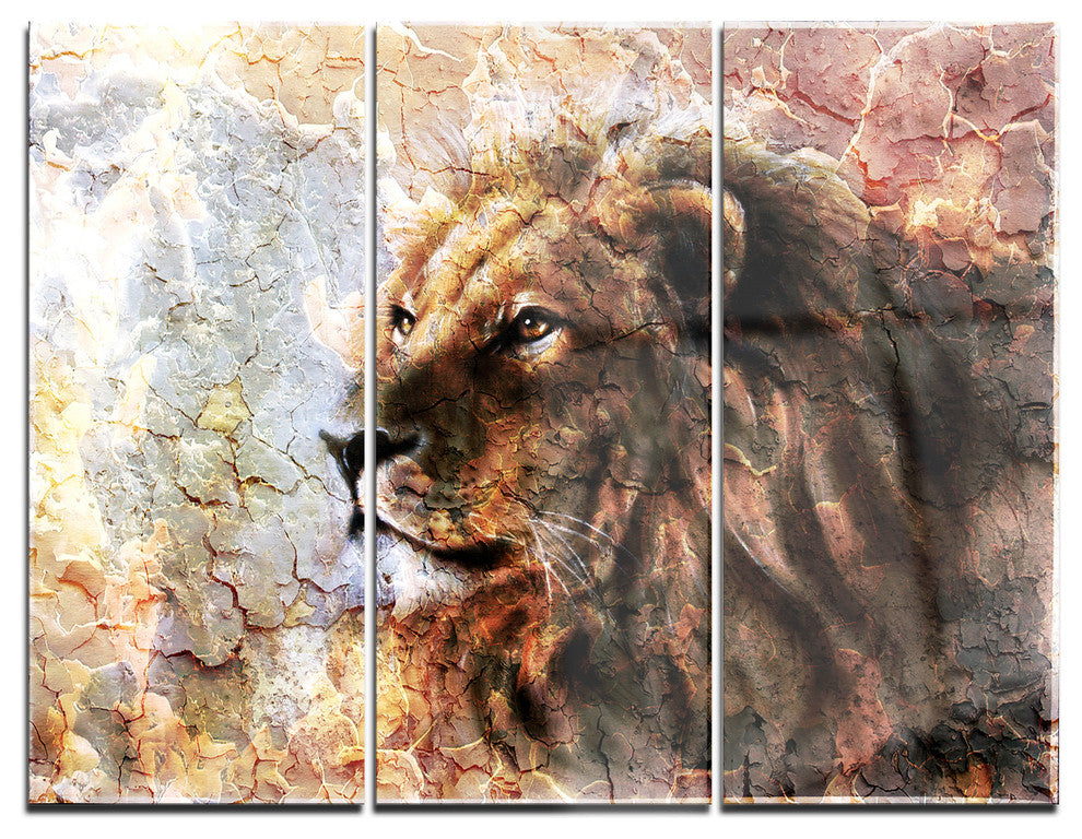 "Peaceful Lion" Glossy Metal Wall Art, 3 Panels, 36"x28"