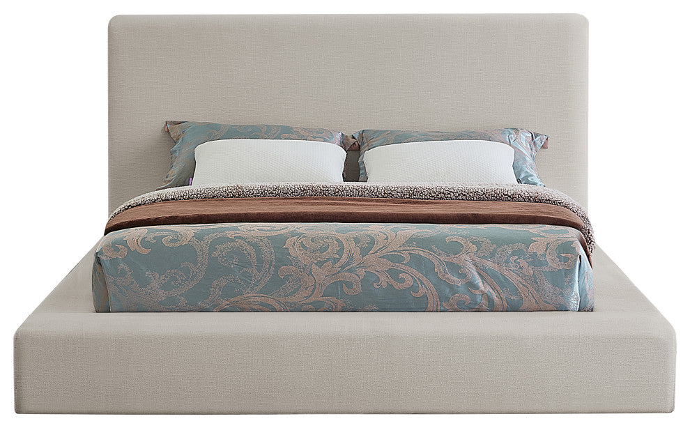 Devin Linen Textured Fabric Upholseterd Bed, Beige, Full