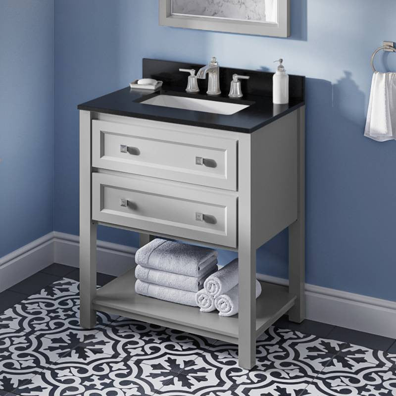 Adler Transitional 30" Grey Vanity, Black Granite Vanity Top