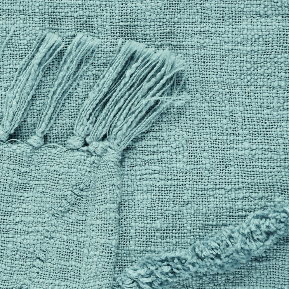 Bohemian Basics Decorative Diamond Tufted Cotton Throw Blanket, Aqua Sky Blue