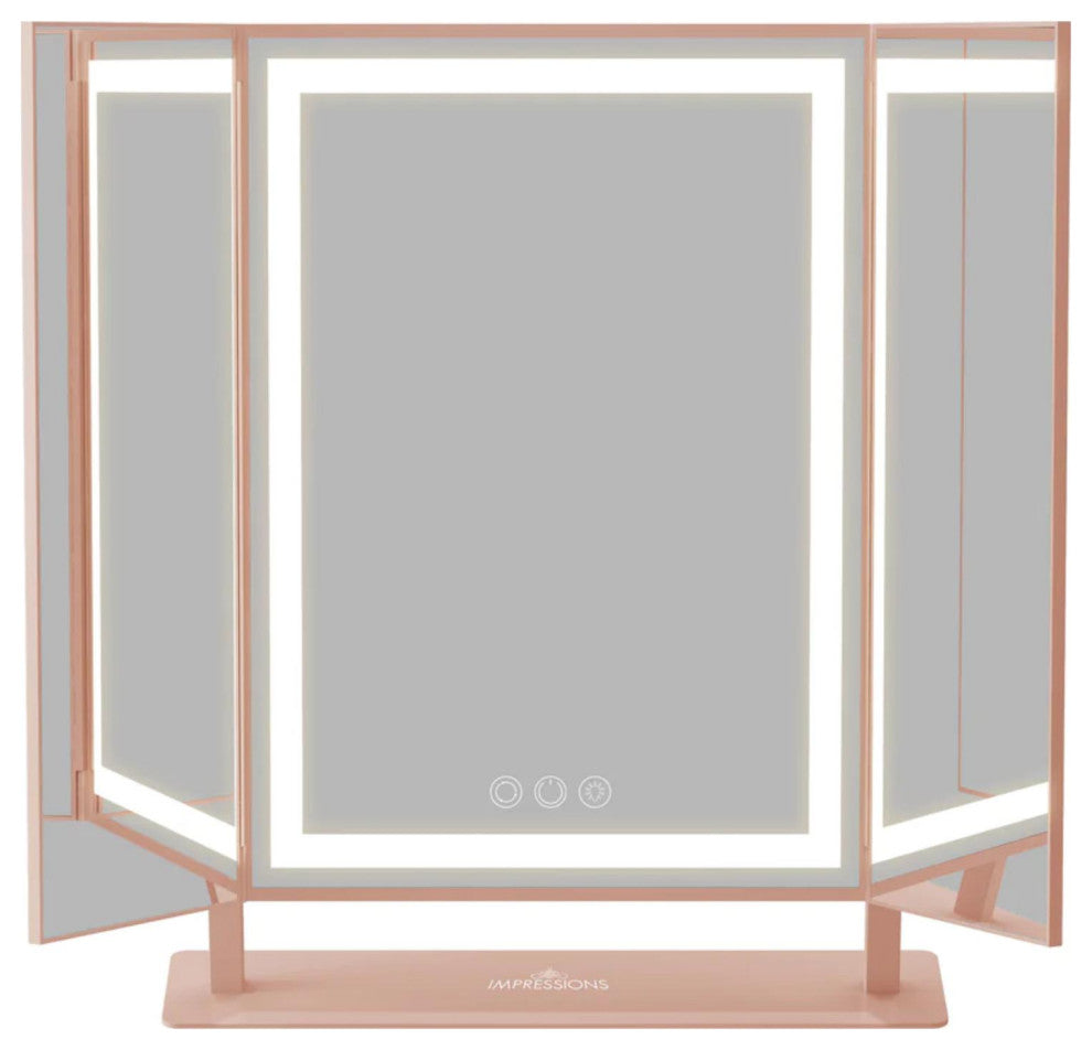 Lavish Tri-Fold LED Tri Tone Makeup Mirror, Rose Gold
