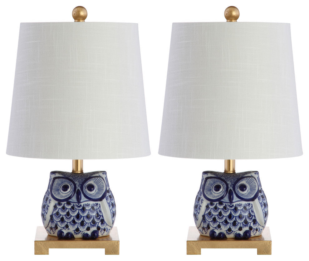 Justina 16" Ceramic Mini Table Lamp, Blue and White, Set of 2