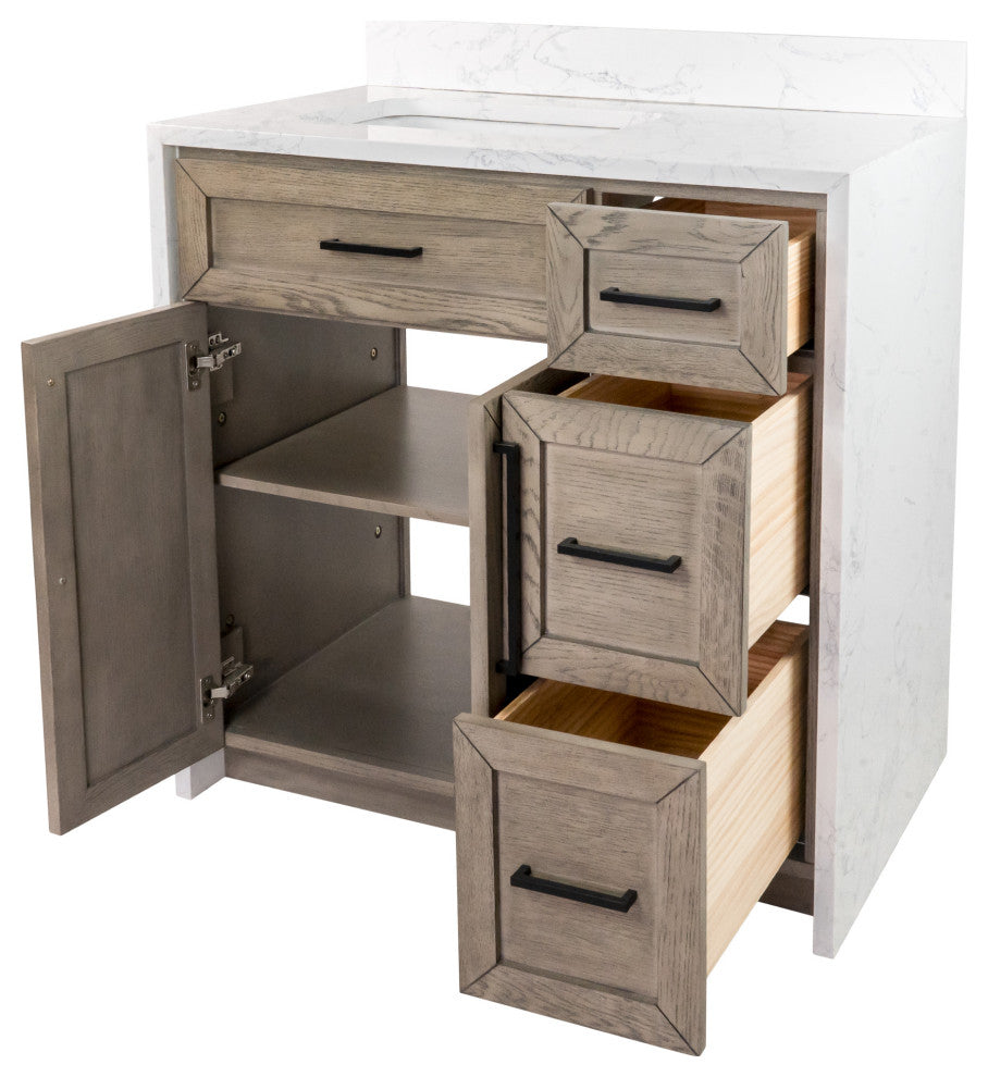 Palisade 36" Bathroom Vanity, Gray Oak, Engineered Marble