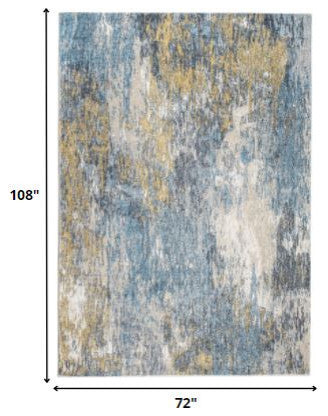 6"x9" Blue Gold Abstract Painting Modern Area Rug
