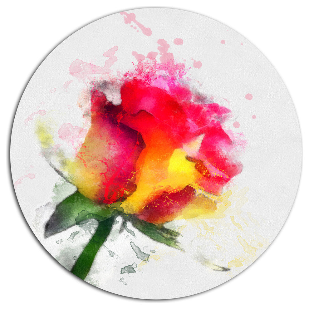Red Hand-Drawn Rose Watercolor, Flowers Disc Metal Wall Art, 23"