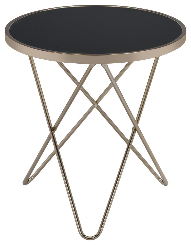 HomeRoots Black Glass and Champagne End Table