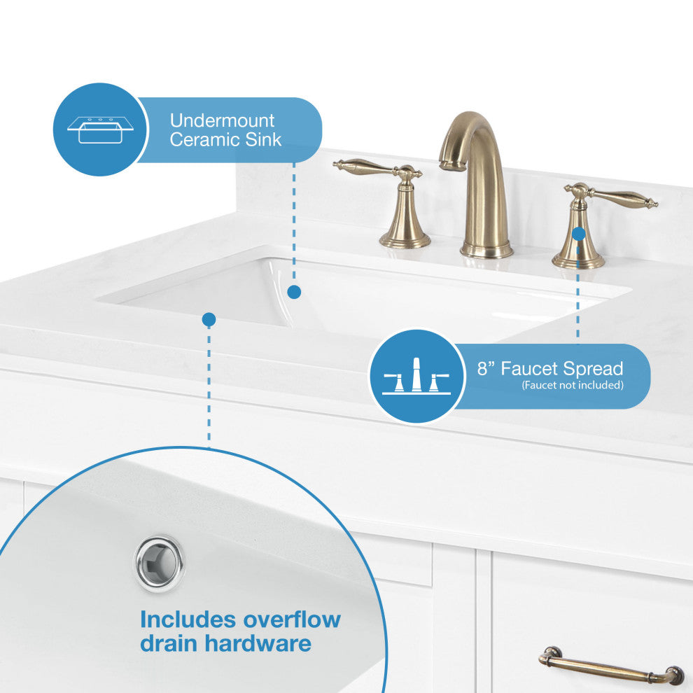OVE Decors Salisbury Bathroom Vanity, White, 60 in