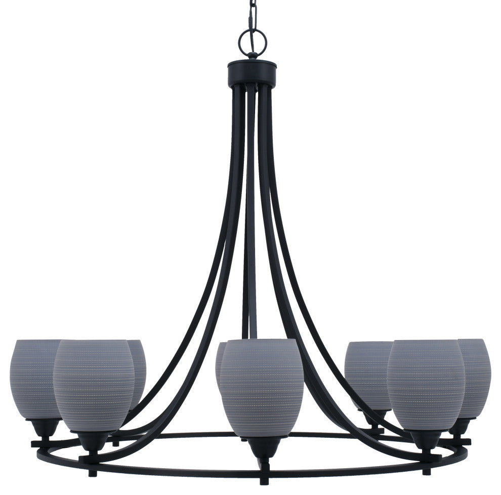 Paramount Uplight 8-Light Chandelier, Matte Black, 5" Gray Matrix Glass