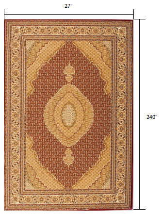 2" x 20" Red and Beige Medallion Runner Rug