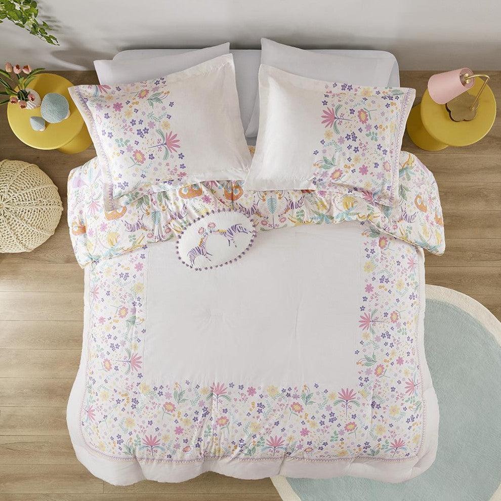 Floral Reversible Cotton Comforter Set with Throw Pillow