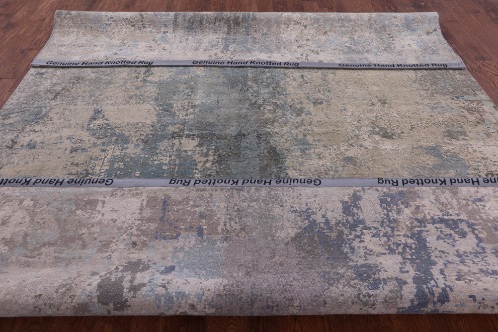 Wool and Silk Hand Knotted Abstract Rug 9' 2" X 12' 1" Q9030