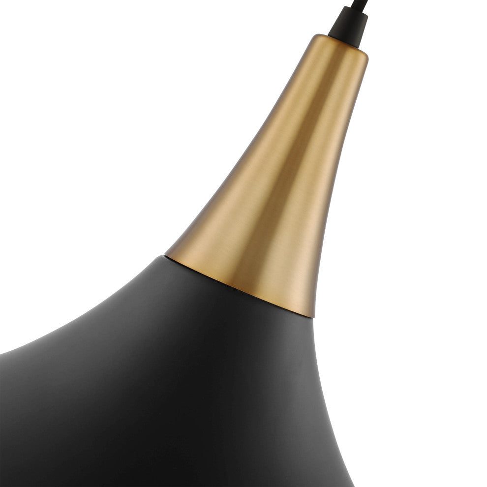 Phoenix 1-Light Medium Pendant, Matte Black With Burnished Brass