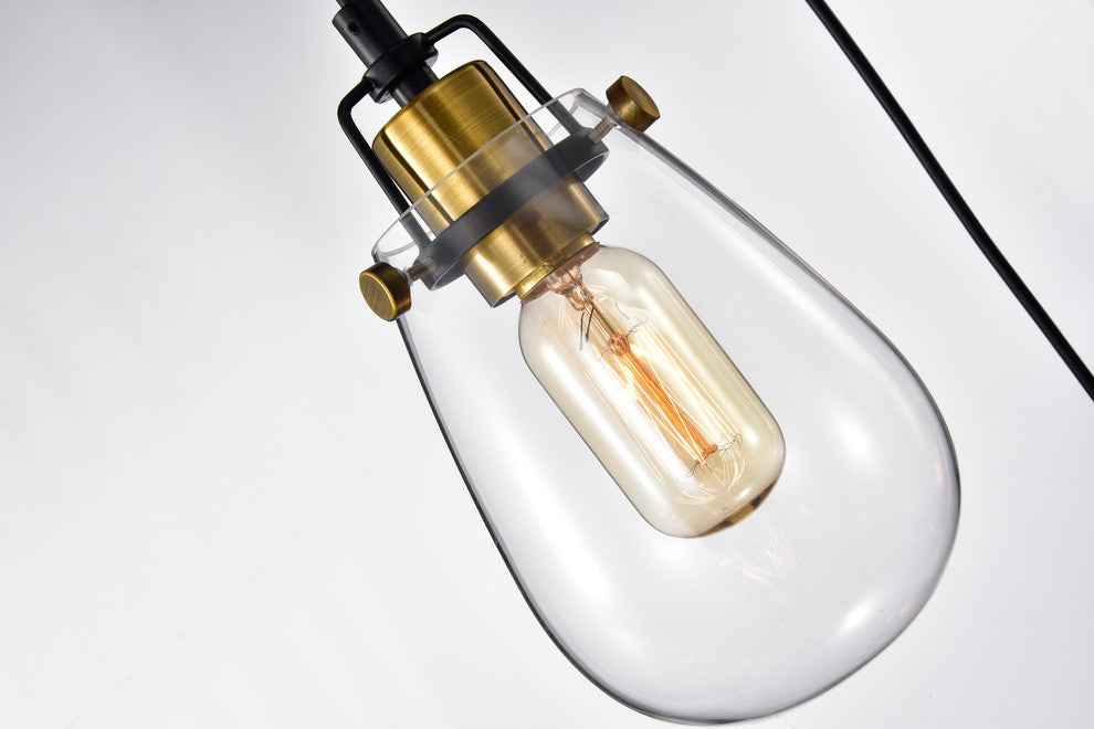 3-Light Black and Antique Gold Pendant With Wire and Glass Shade