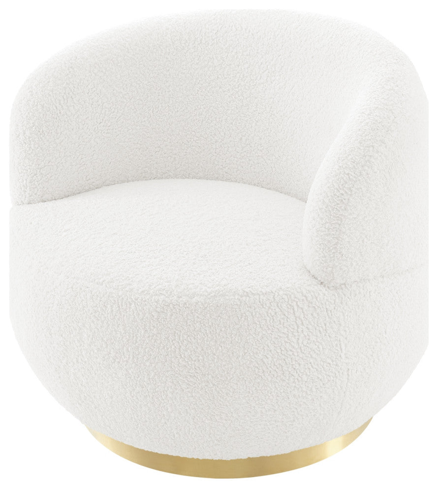 Inspired Home Shaniyah Accent Chair, Swivel, White/Gold Sherpa