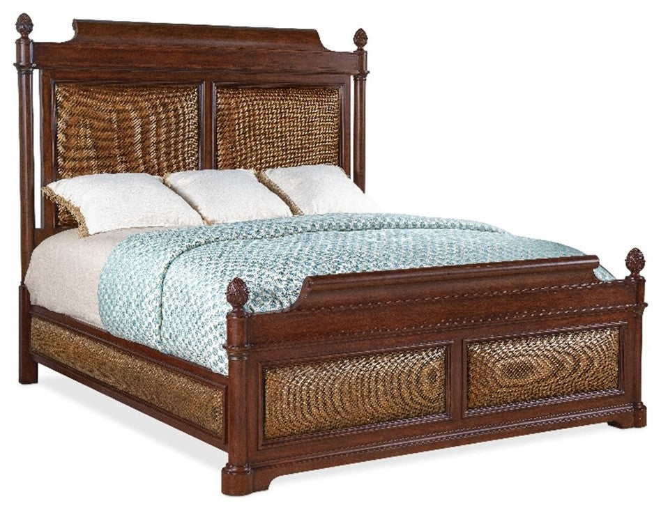 Charleston King Cane Wood Panel Bed in Cherry Brown by Hooker Furniture