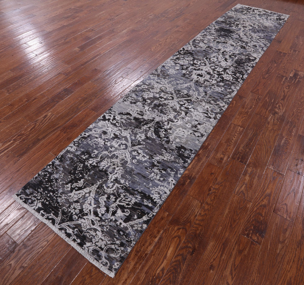 Runner Modern Hand-Knotted Wool and Silk Rug 2' 10" X 14' 0" Q10331