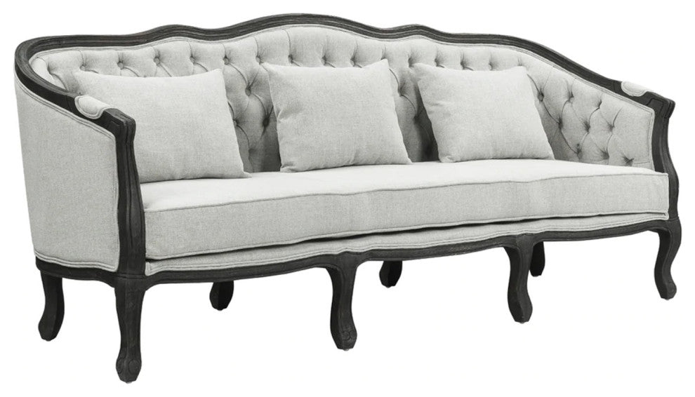 Benzara BM276239 84" Sofa With Cushion Seat, Armrests, Fabric, Gray/Brown