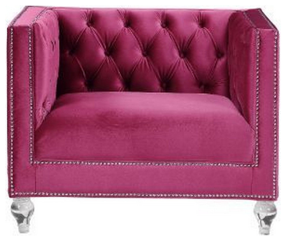 Benzara BM269193 Chair With Shelter Arms and Mirrored Trim Accent, Dark Red