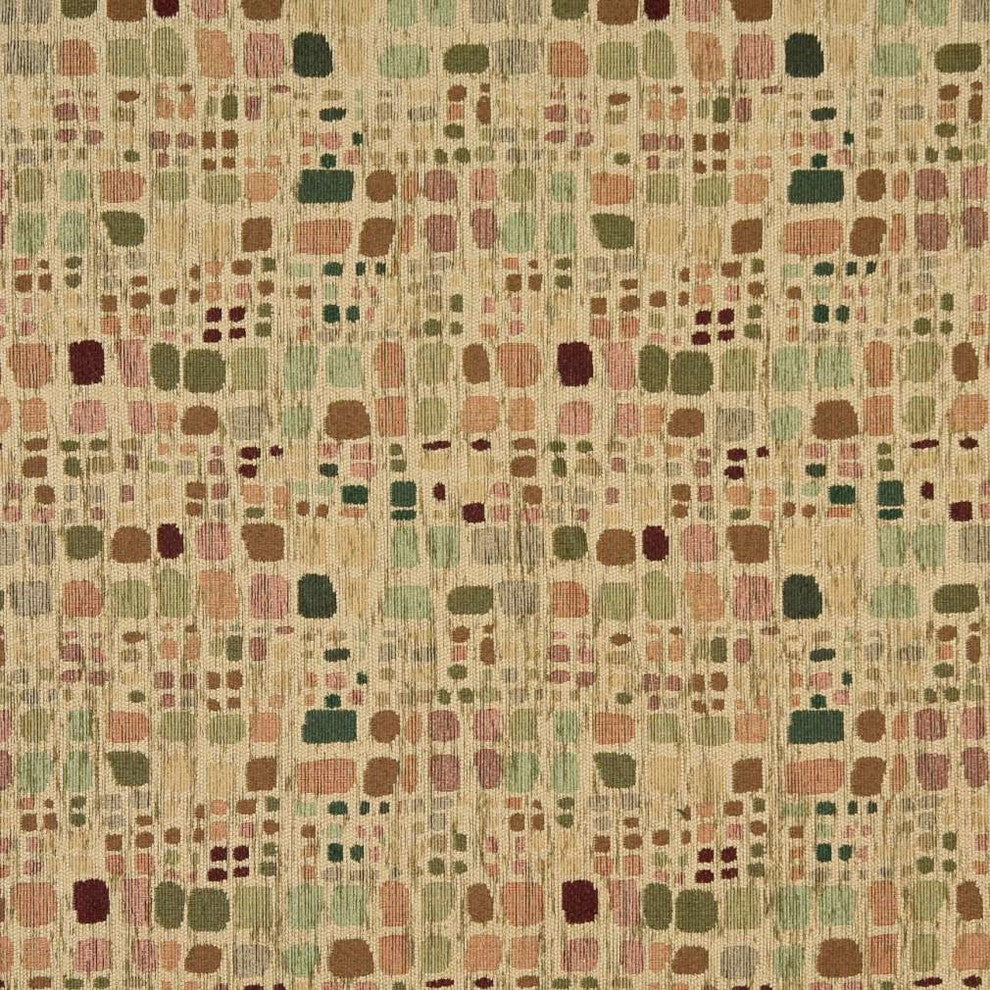 Green Orange And Burgundy Geometric Chenille Upholstery Fabric By The Yard