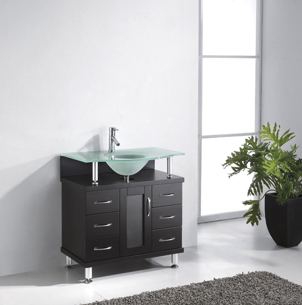 Vincente 32" Vanity, Espresso, Frosted Tempered Glass