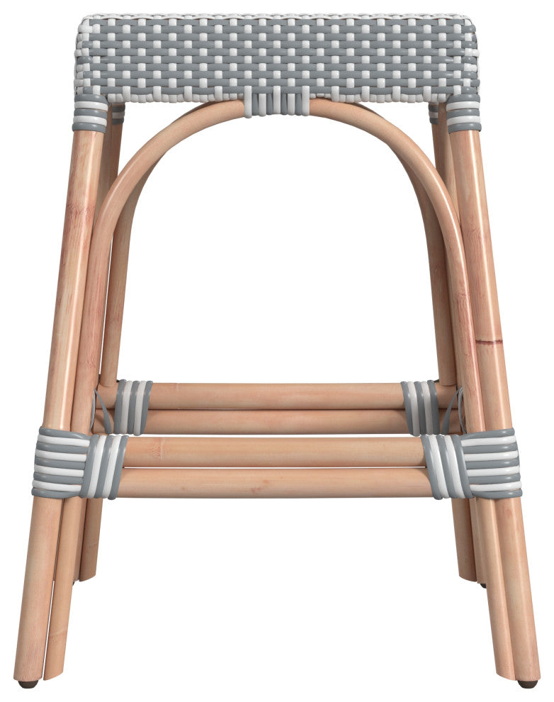 Robias Rectangular Rattan 24.5" Counter Stool, Grey Stripe